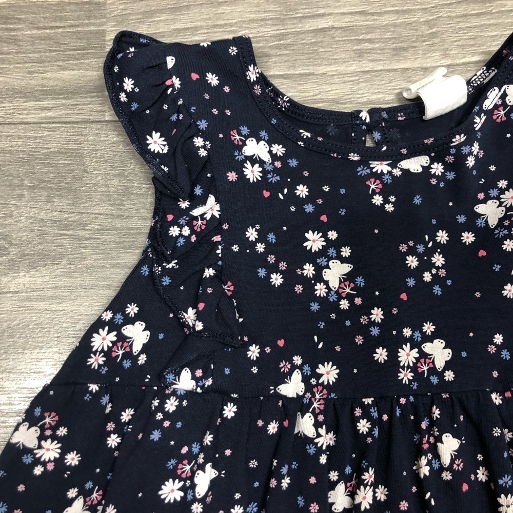 H&M Toddler Girls Blue Floral Butterfly Print Ruffle Dress - Picture 2 of 6